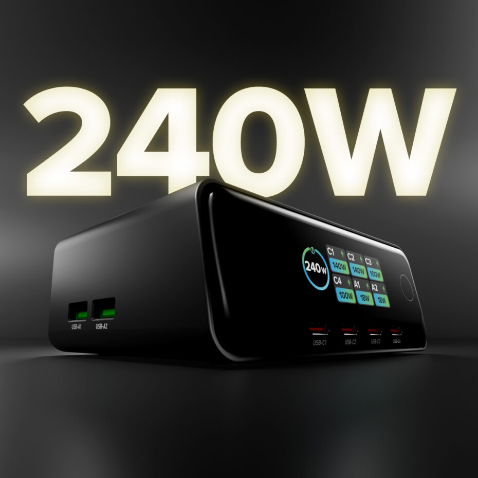 PURO Stazione ricarica da scrivania 240W con 6 porte e display TFT